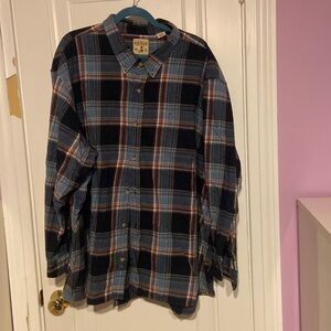 Navy and light blue plaid flannel shirt
